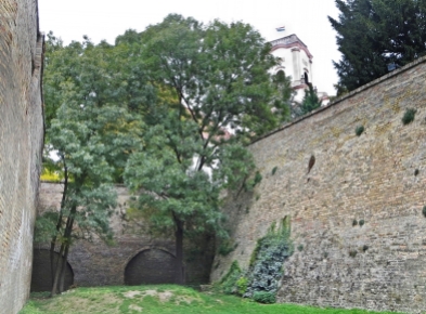die Mauern hinaufgesehen: der Turm der Bischofsburg